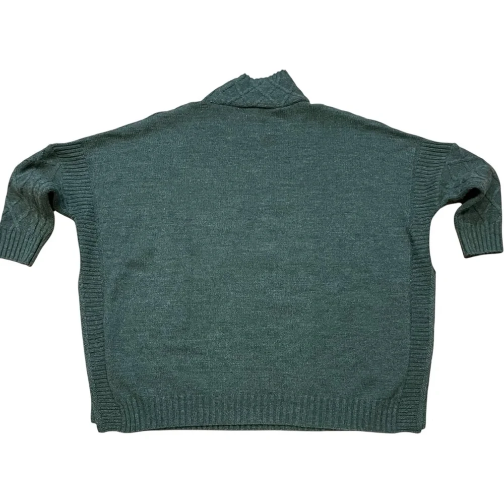 Turtleneck Cable-Knit Poncho Sweater - Green - Picture 3 of 5